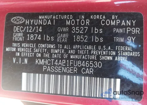 2015 Hyundai Accent Gls z USA, uszkodzony, nr VIN KMHCT4AE1FU846530